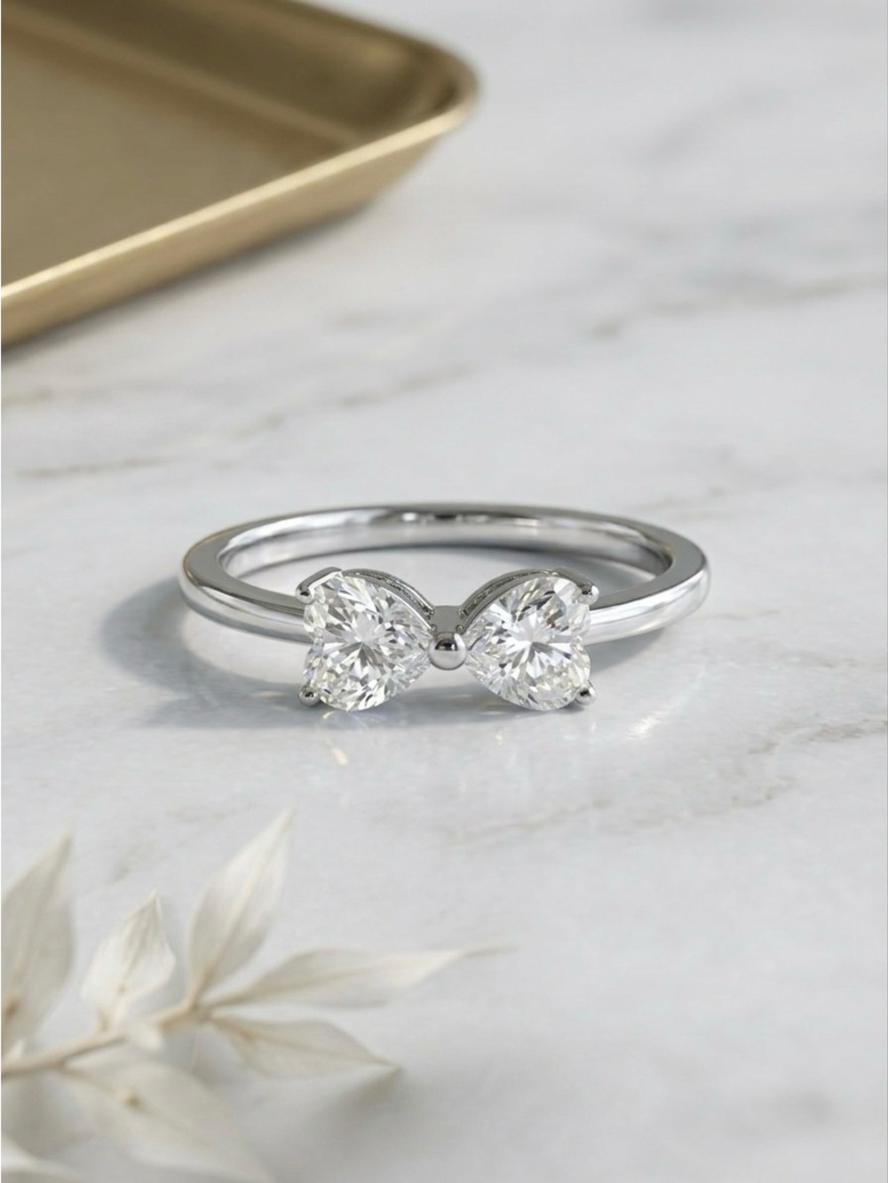 S925 Minimalist Kissing Heart Moissanite Ring Size 6